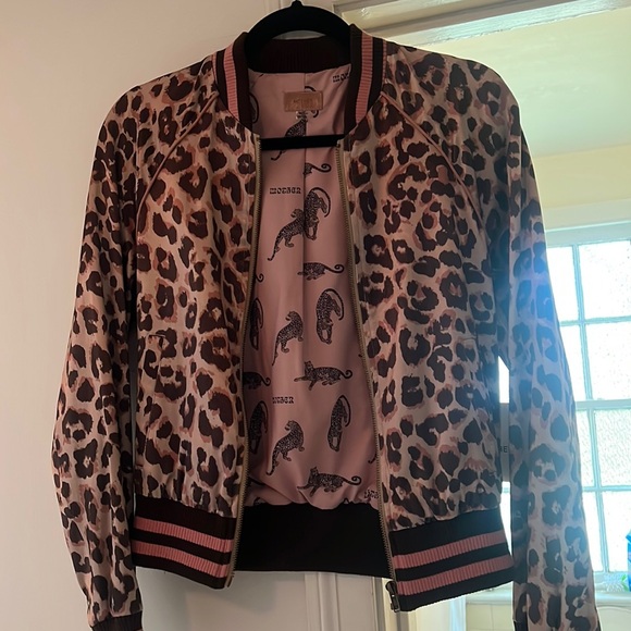 Letterman pink and brown cheetah print light jacket with pockets (Mother brand) - Picture 1 of 6